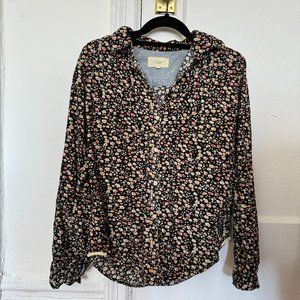 Trovata Birds of Paradis corduroy floral 100% button down blouse, Size XS